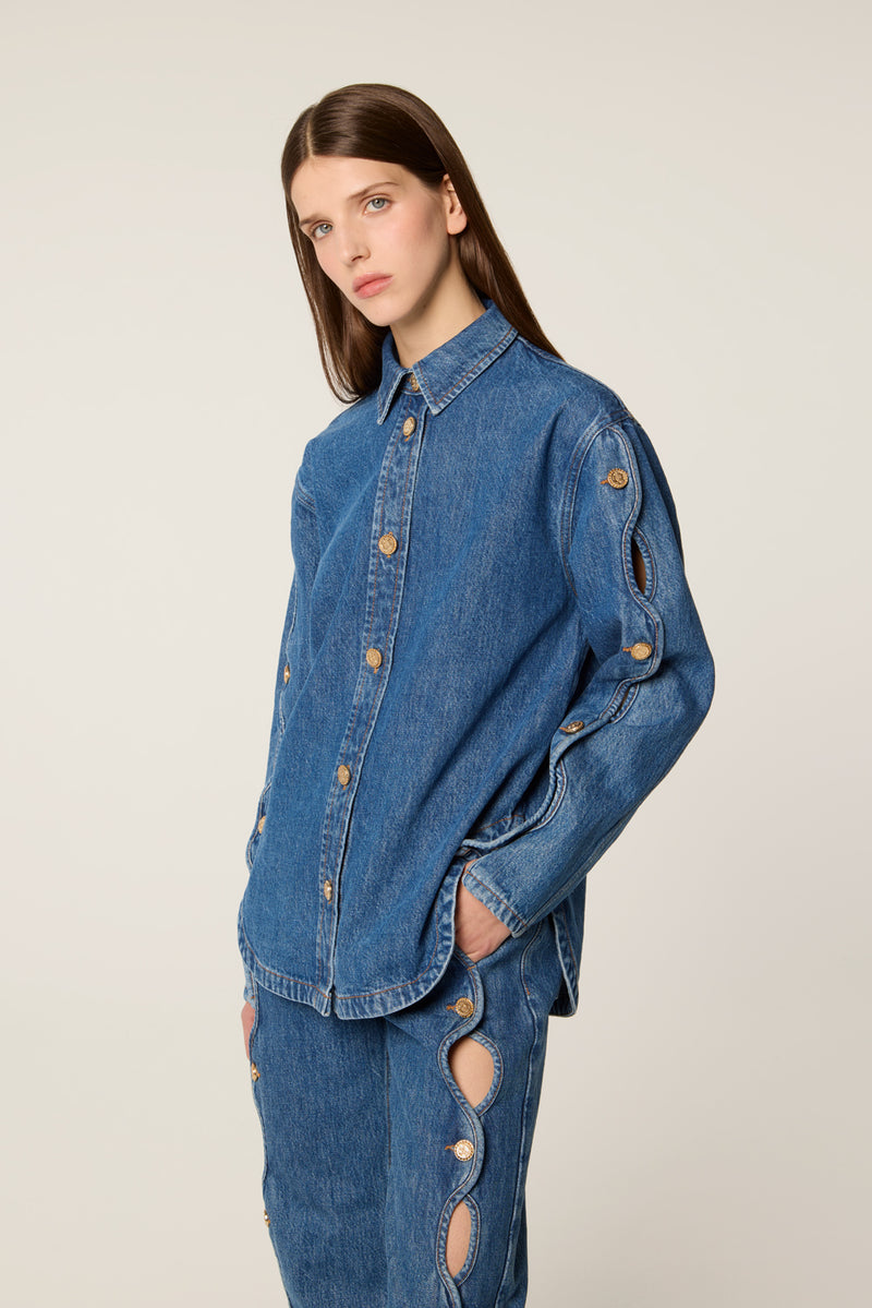 Denim overshirt with cutouts