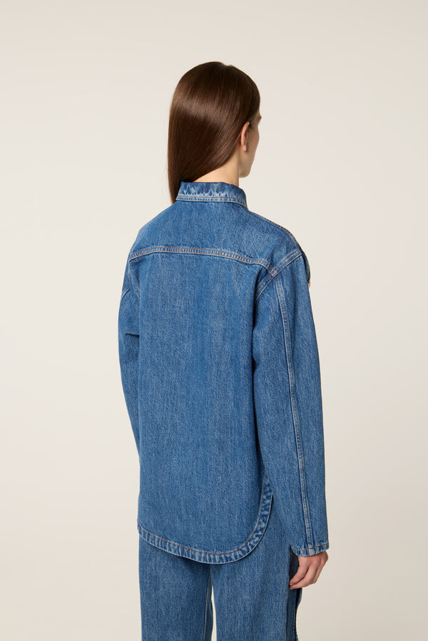 Denim overshirt with cutouts