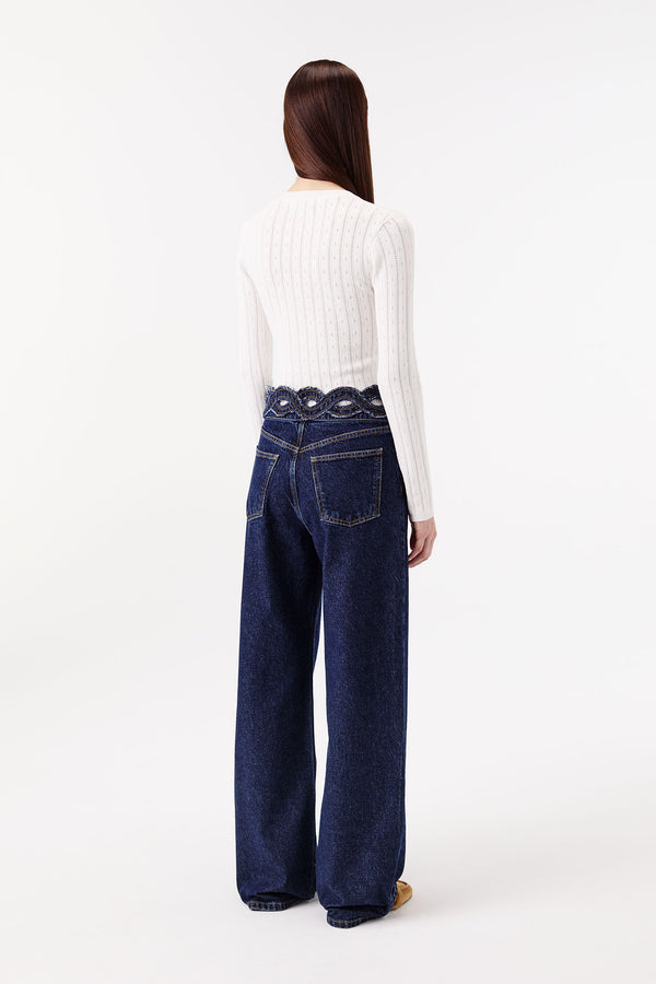 Raw denim with a braided waistband