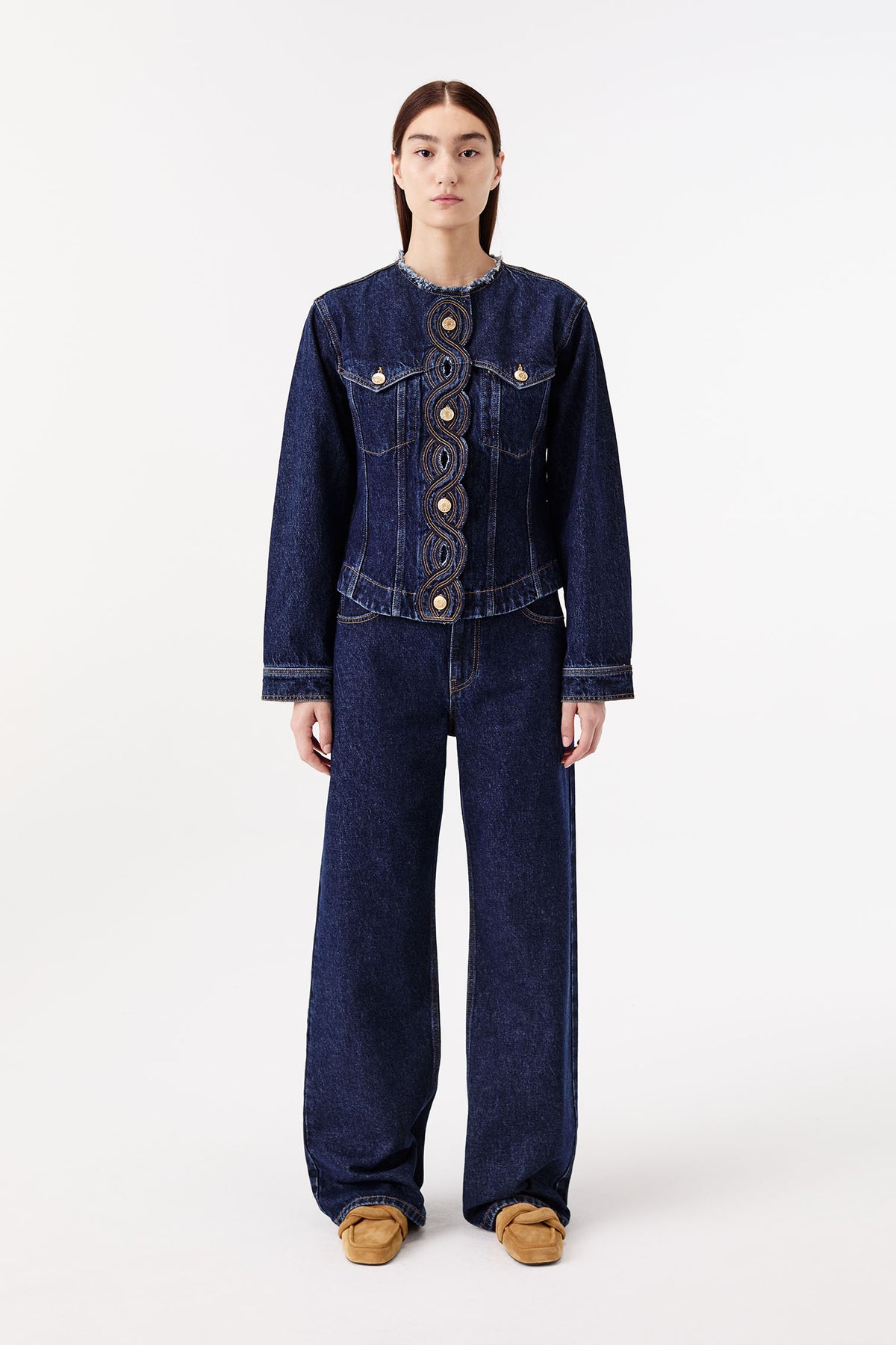 Chaqueta de denim con tapeta de botones tresse