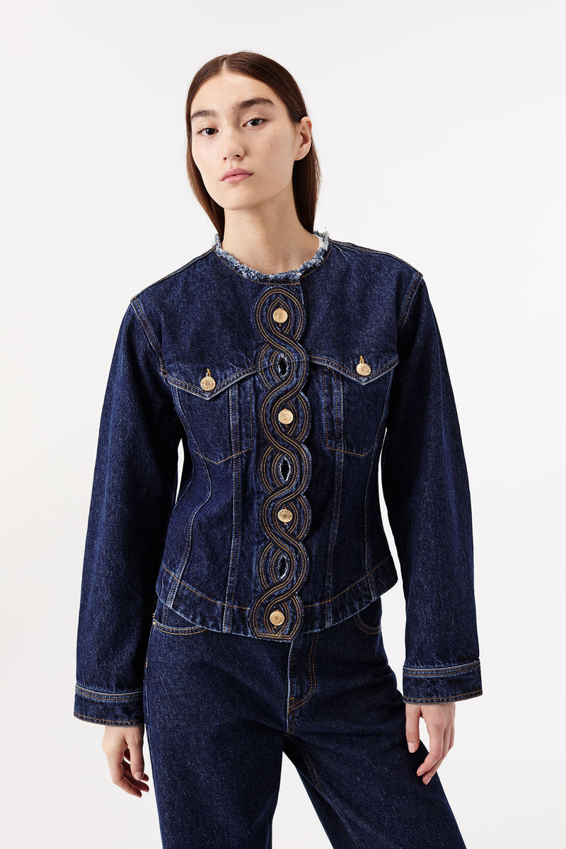 Veste en denim à boutonnière tresse