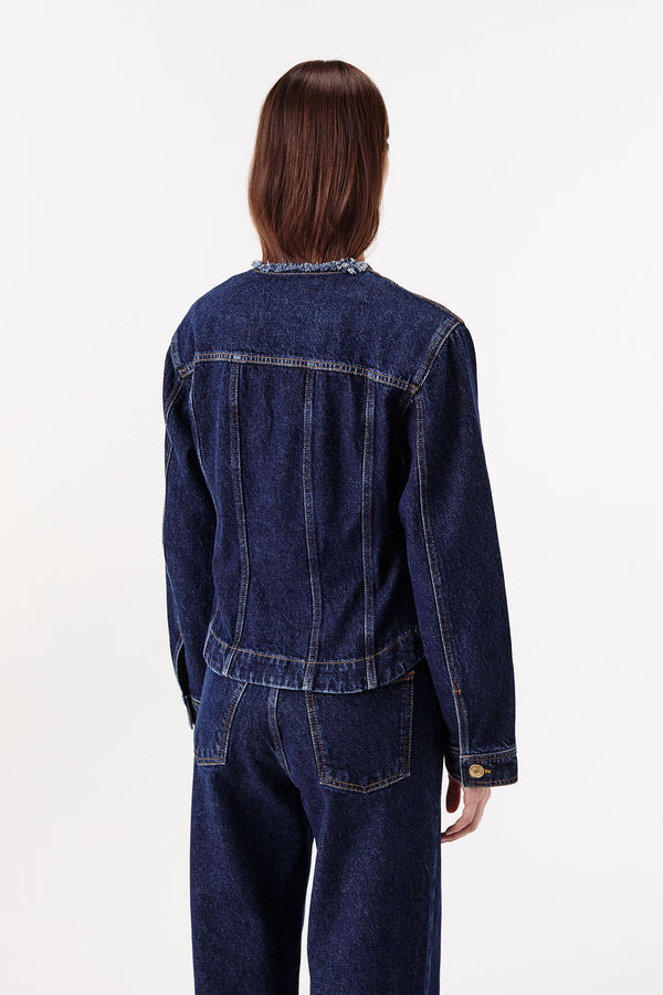 Denim jacket with braided buttonholes