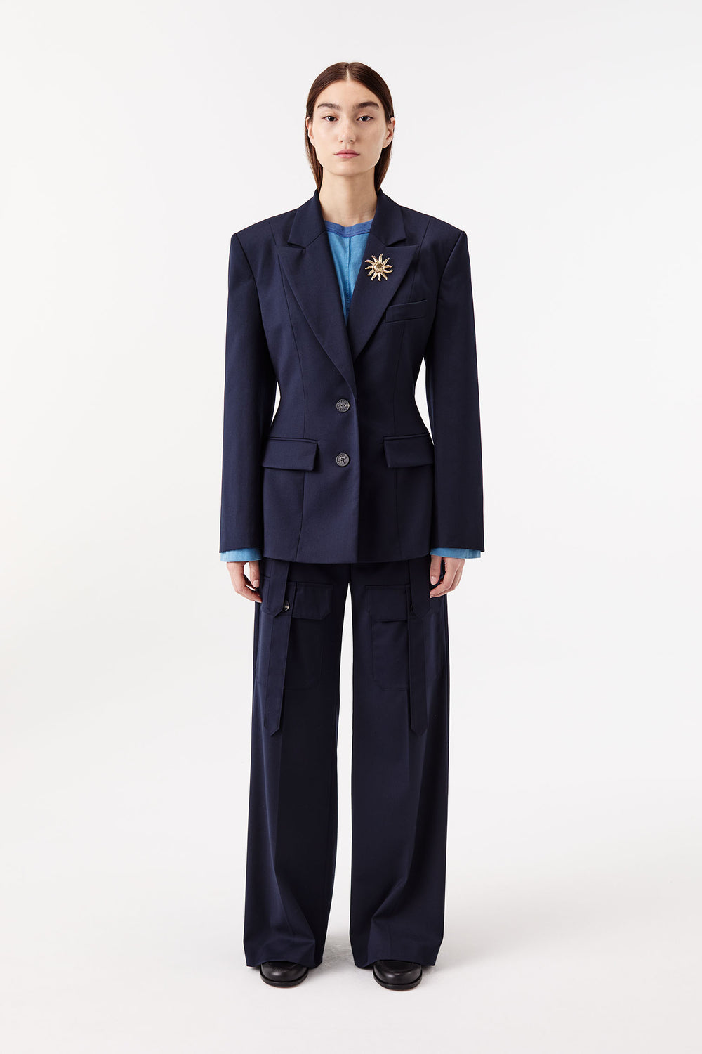Suit pants with patch pockets