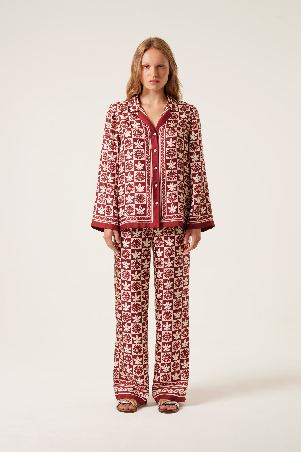 Silk blouse and pants set clearance