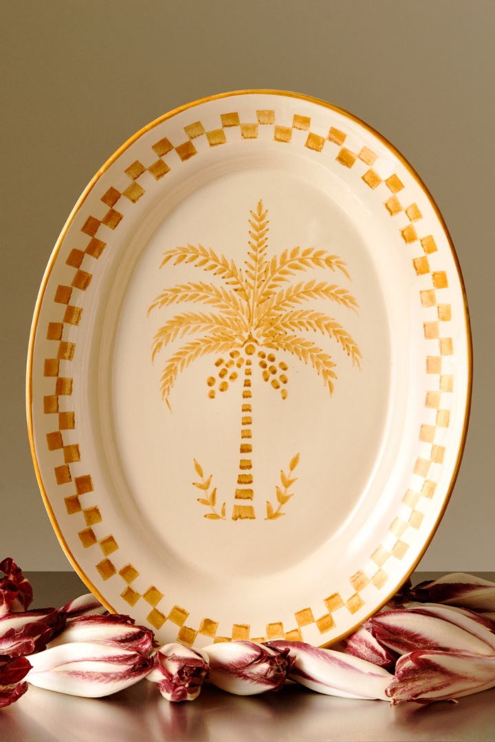 Palm and checkerboard serving dish