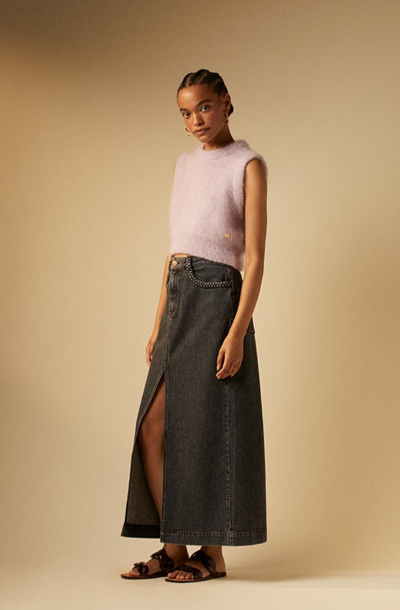 Long slit skirt in denim