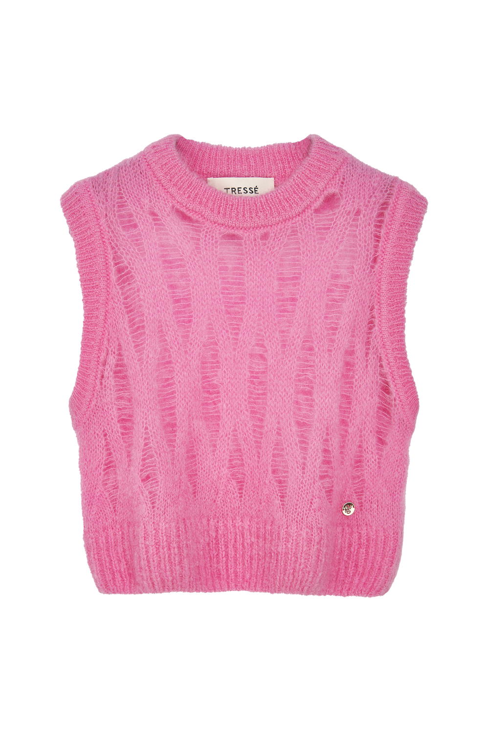 Openwork pink mohair sweater