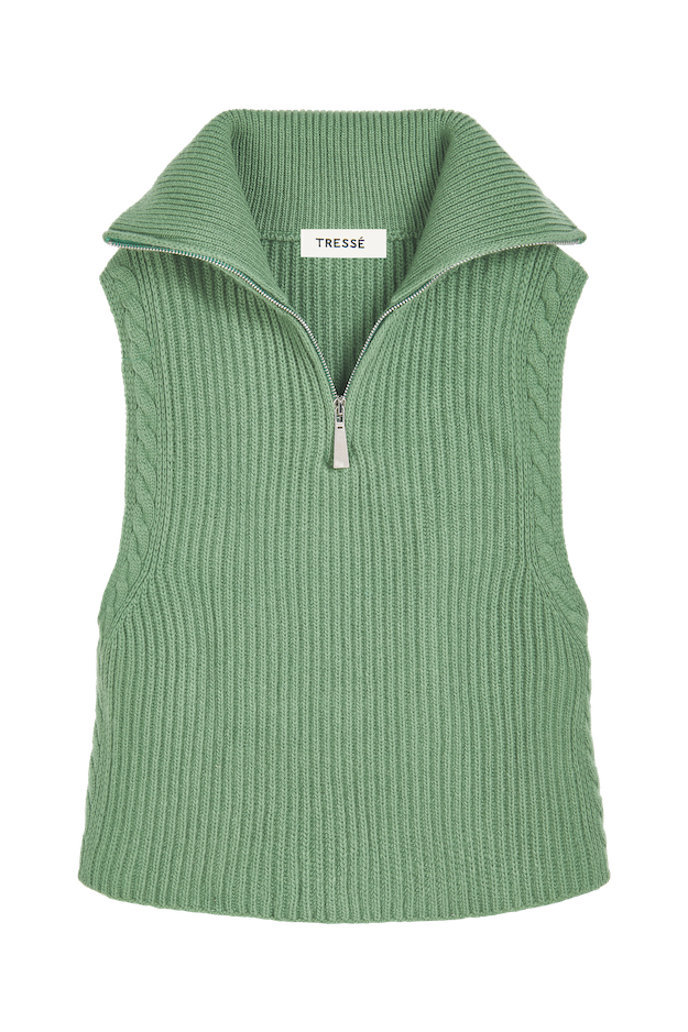 Sleeveless ribbed sweater with zipped collar