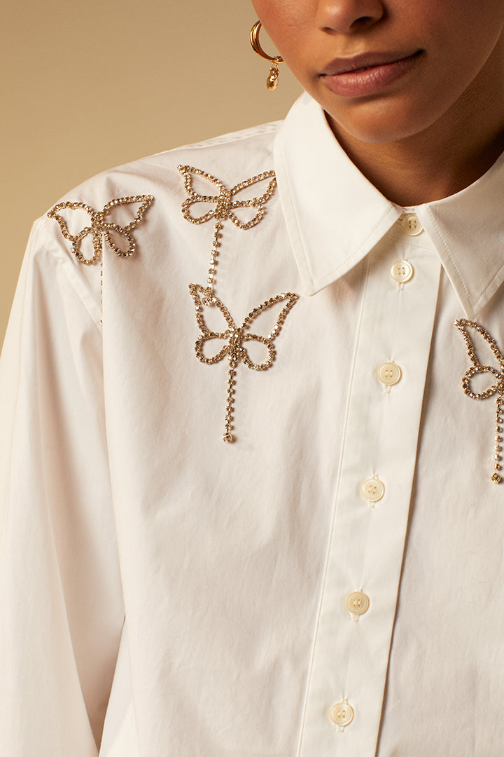 Shirt with rhinestone butterflies