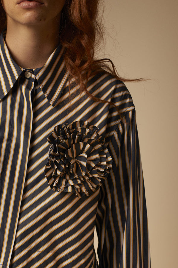 Short striped poplin shirt