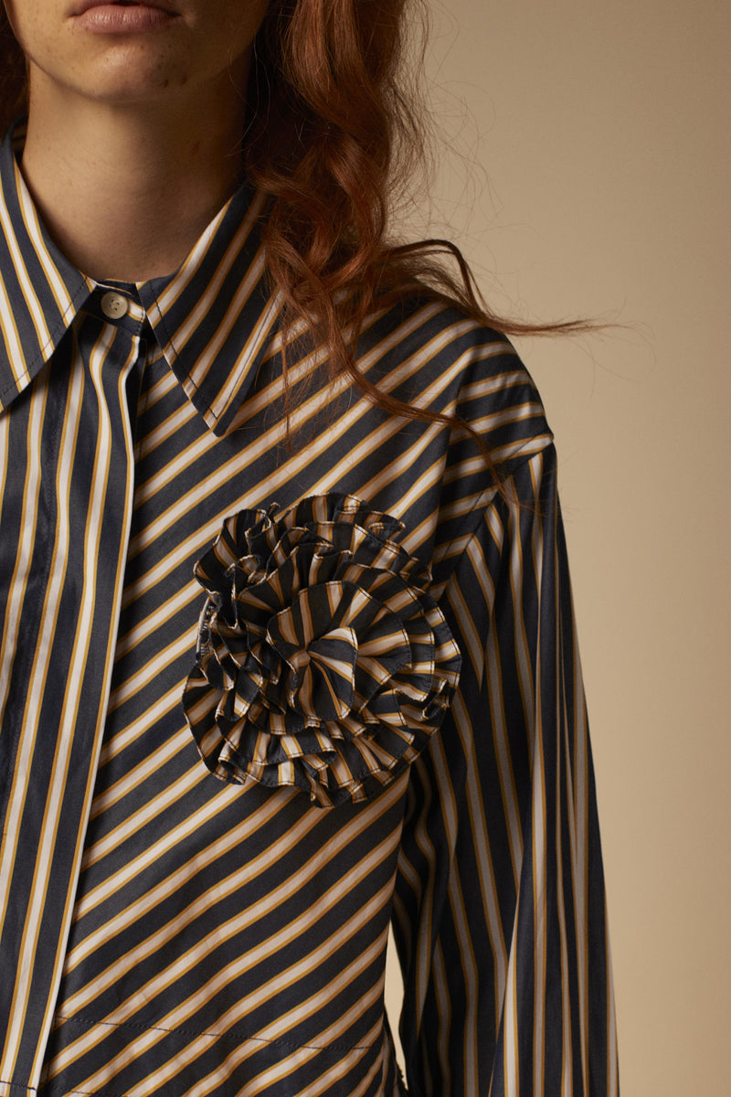 Short striped poplin shirt