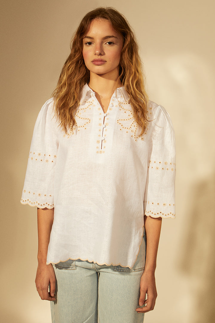 Embroidered linen blouse