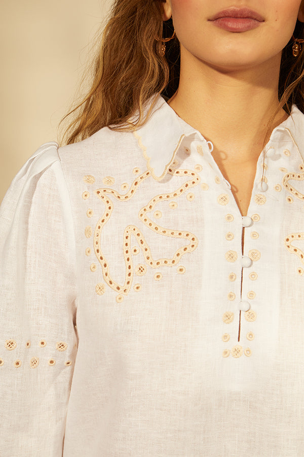 Embroidered linen blouse