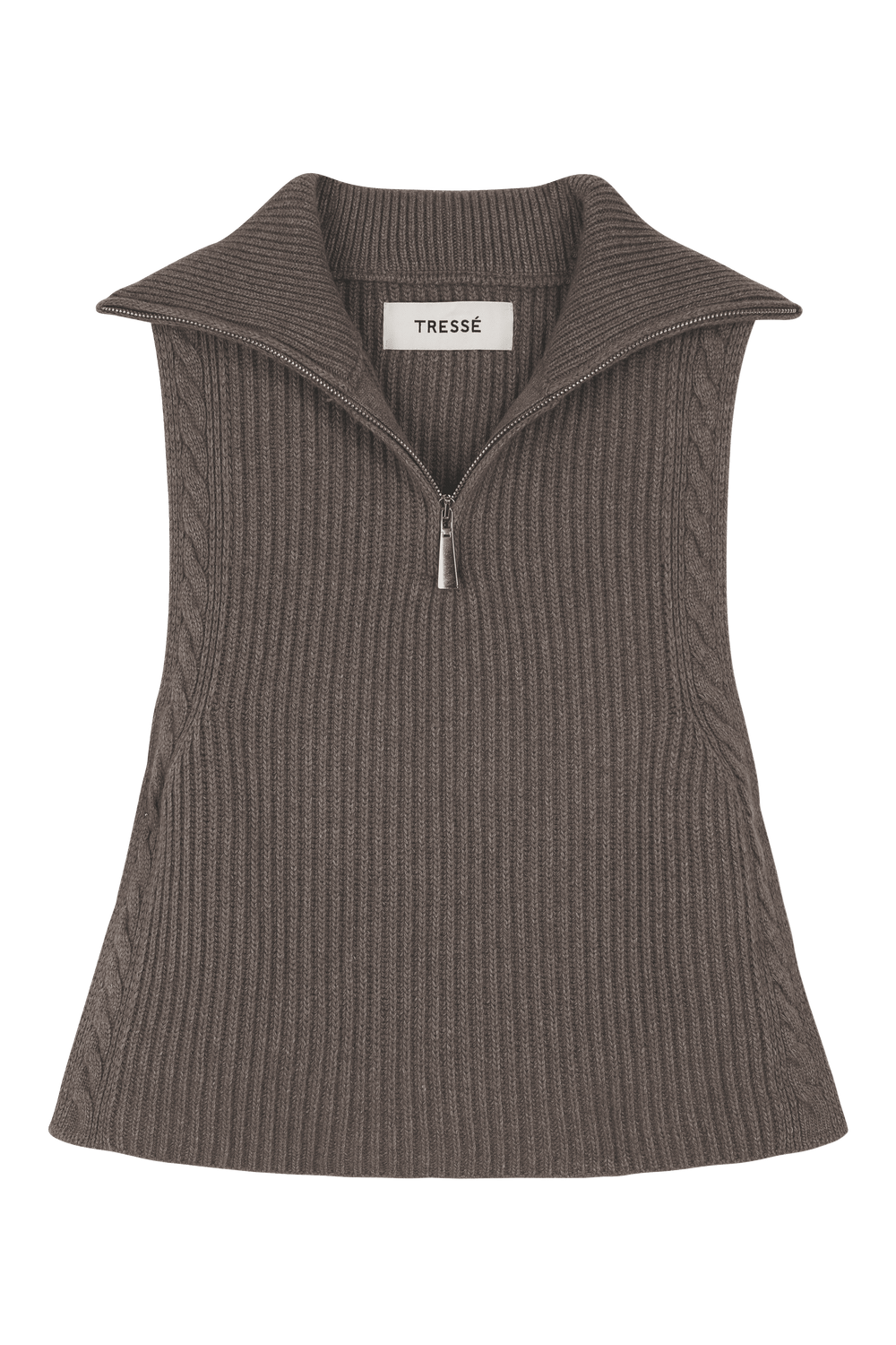 Sleeveless ribbed sweater with zipped collar