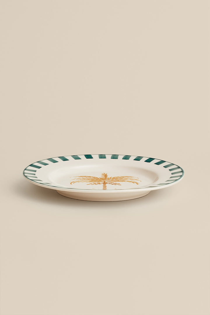 Green checkerboard and palm dinner plate