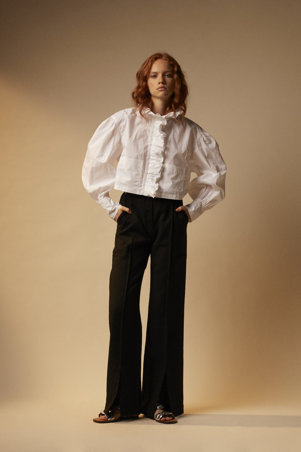 Wool suit pants with rhinestones