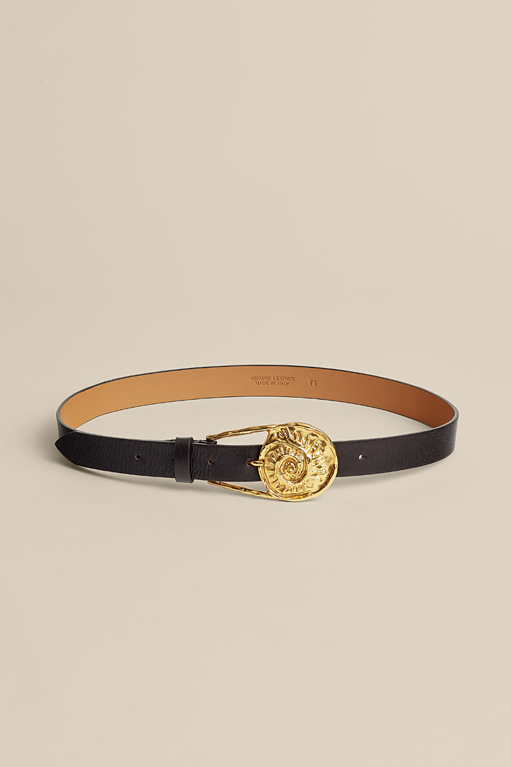 Slim black leather belt