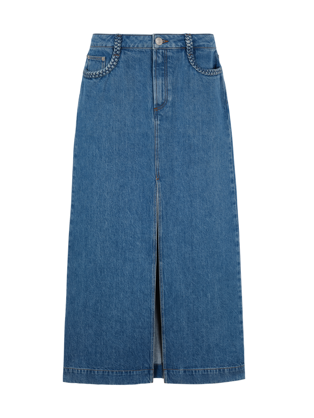 Long slit denim skirt