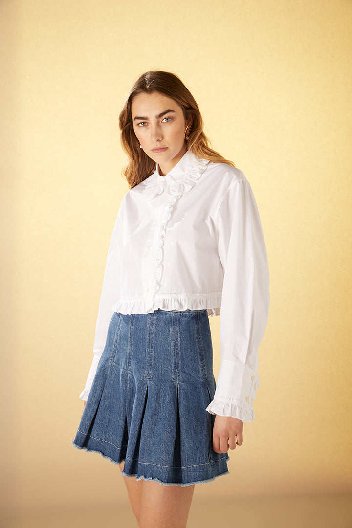 Pleated denim skirt