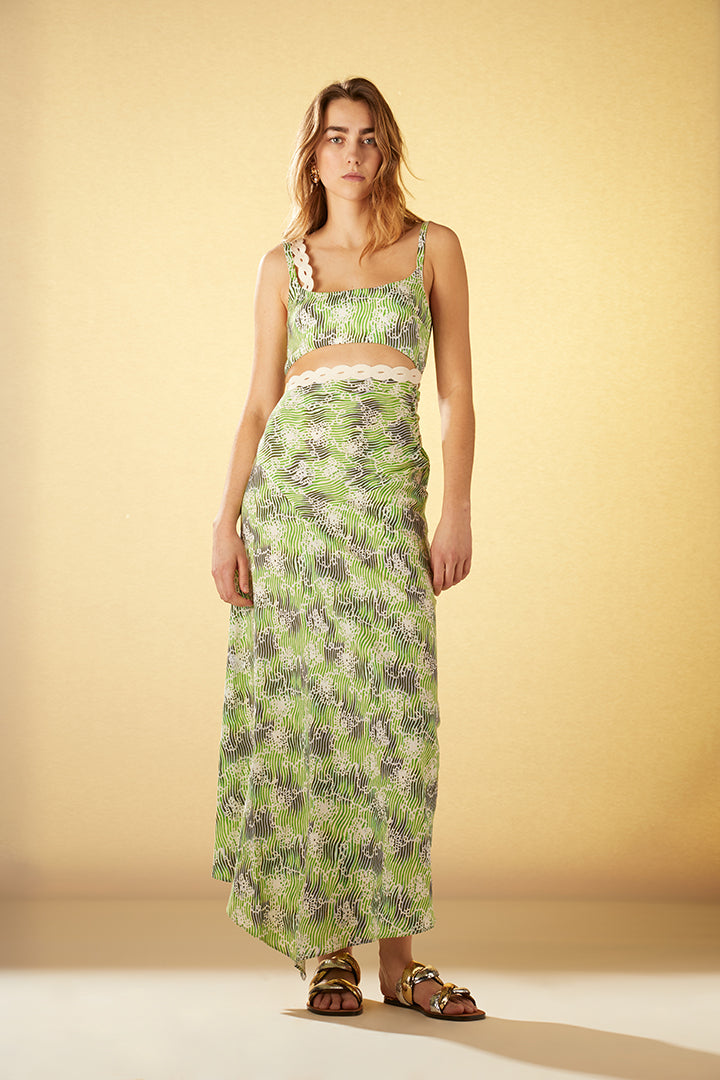 Bra-effect patterned maxi dress