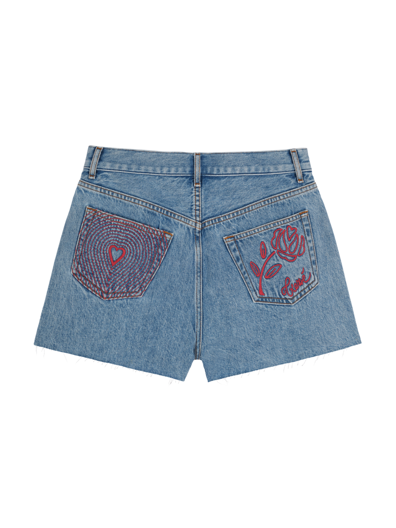 Embroidered denim shorts