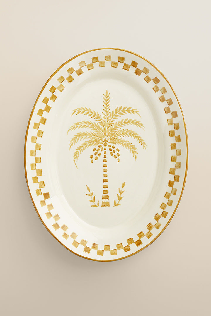 Palm and checkerboard serving dish