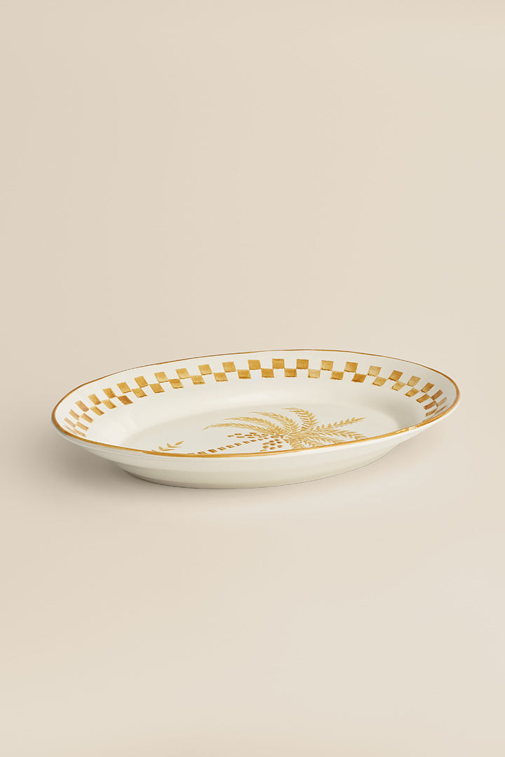 Palm and checkerboard serving dish