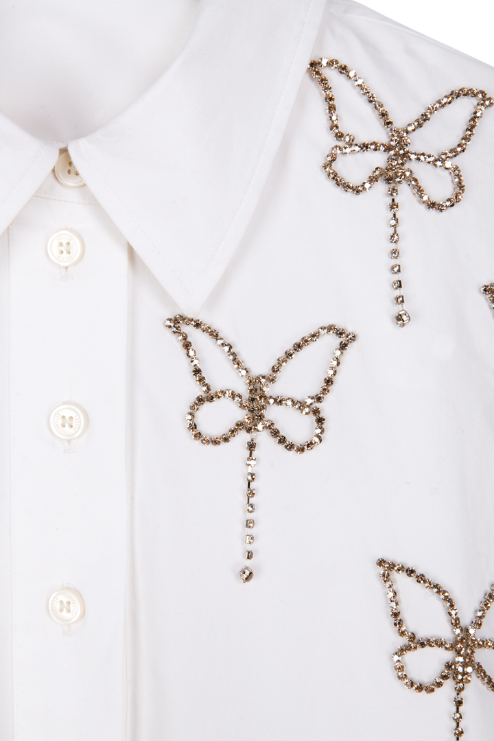 Shirt with rhinestone butterflies