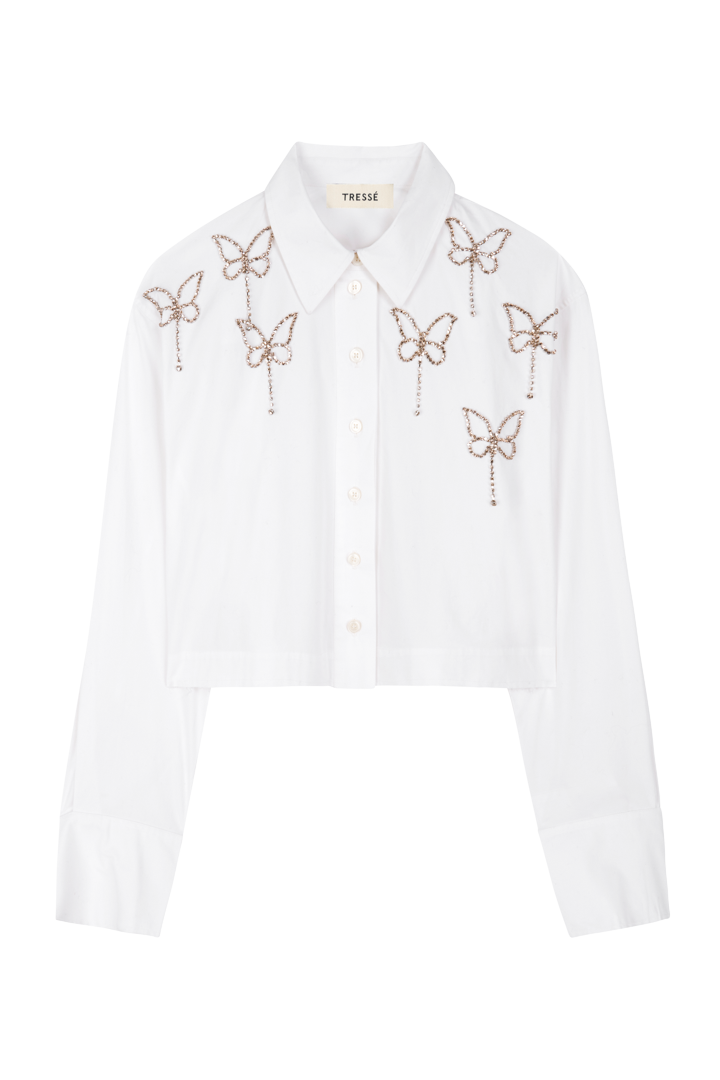 Shirt with rhinestone butterflies