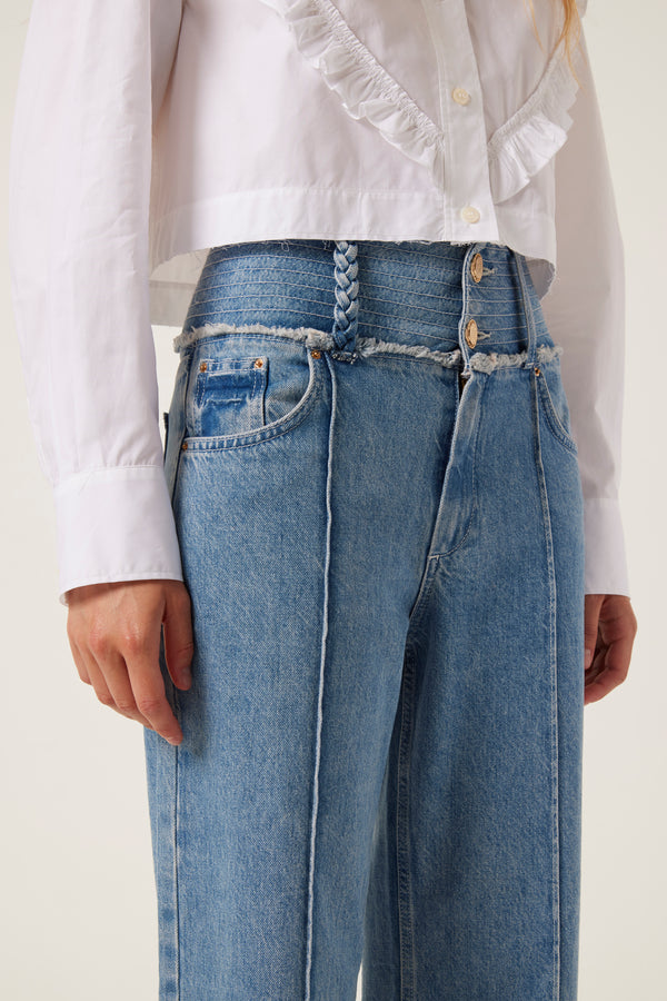 Denim with wide waistband