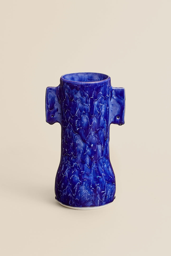 Blue earthenware vase