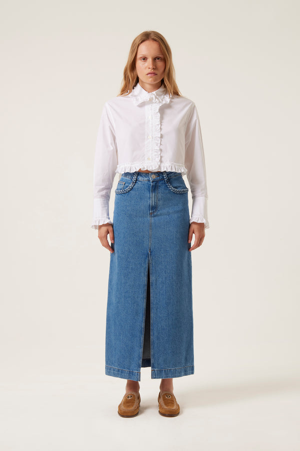 Long slit denim skirt