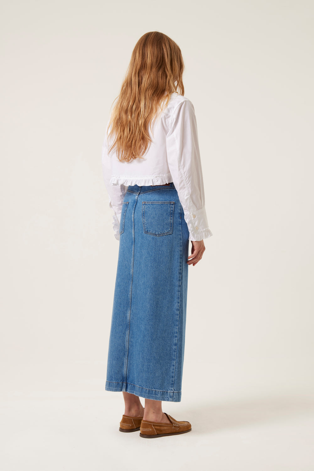 Long slit denim skirt