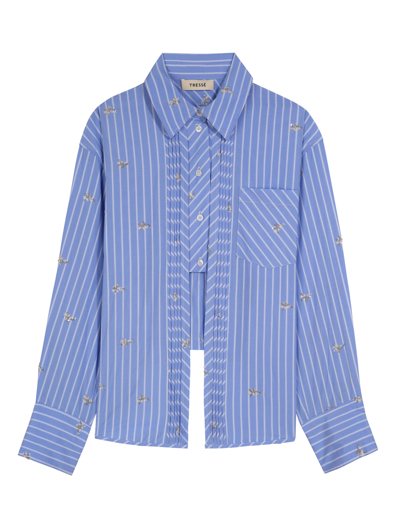 Striped shirt in embroidered poplin