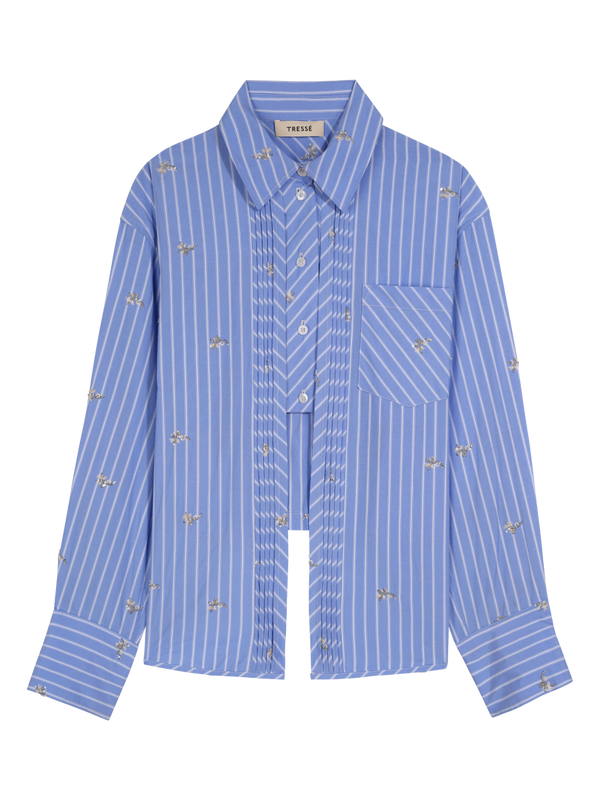 Striped shirt in embroidered poplin