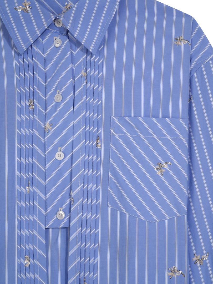 Striped shirt in embroidered poplin