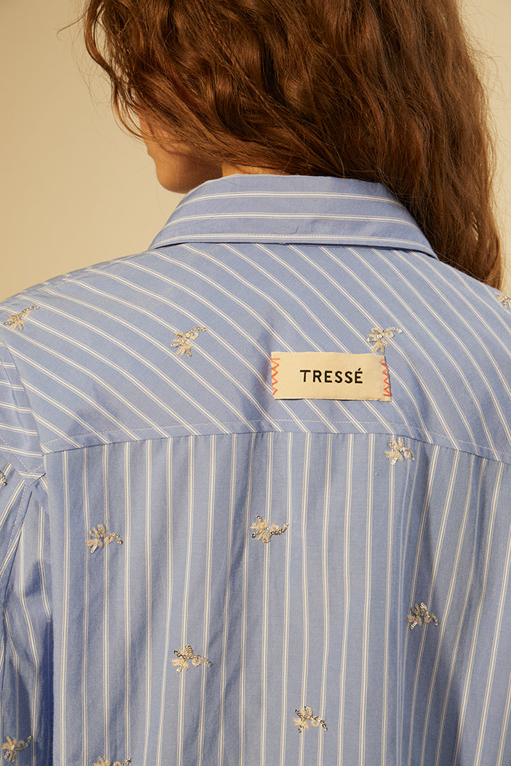 Striped shirt in embroidered poplin