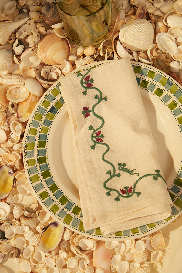 Embroidered linen napkin - Tresse Paris