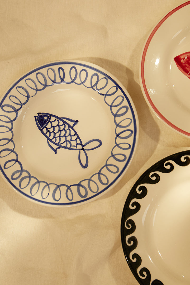 Blue fish dessert plate