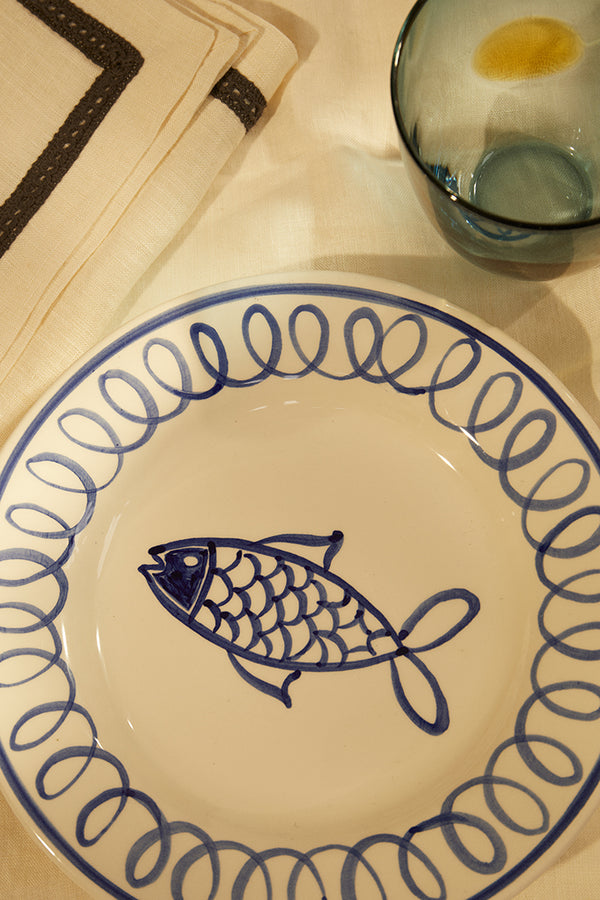 Blue fish dessert plate