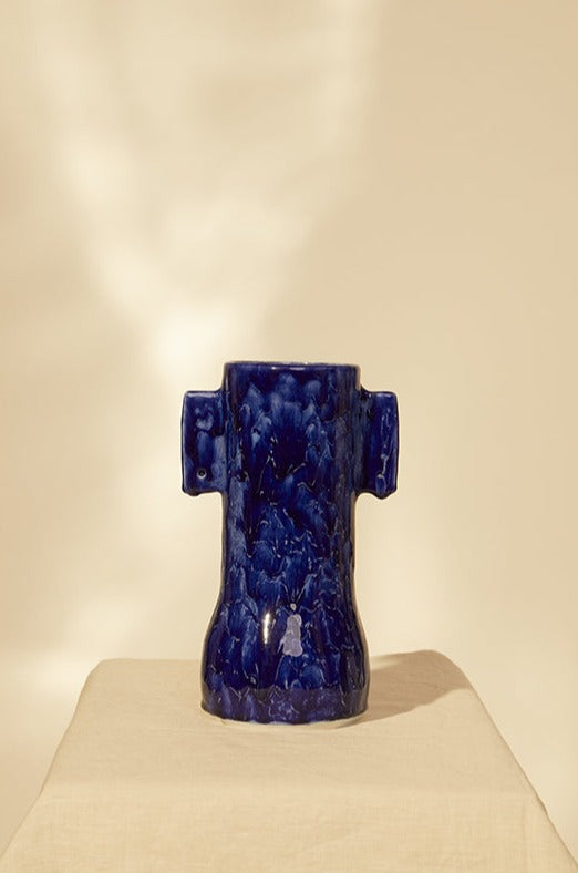 Blue earthenware vase