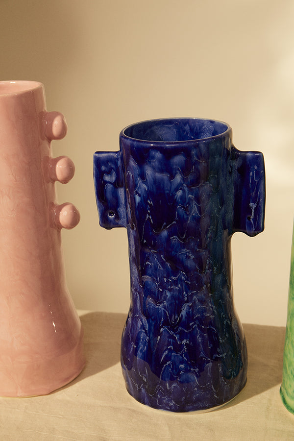 Blue earthenware vase