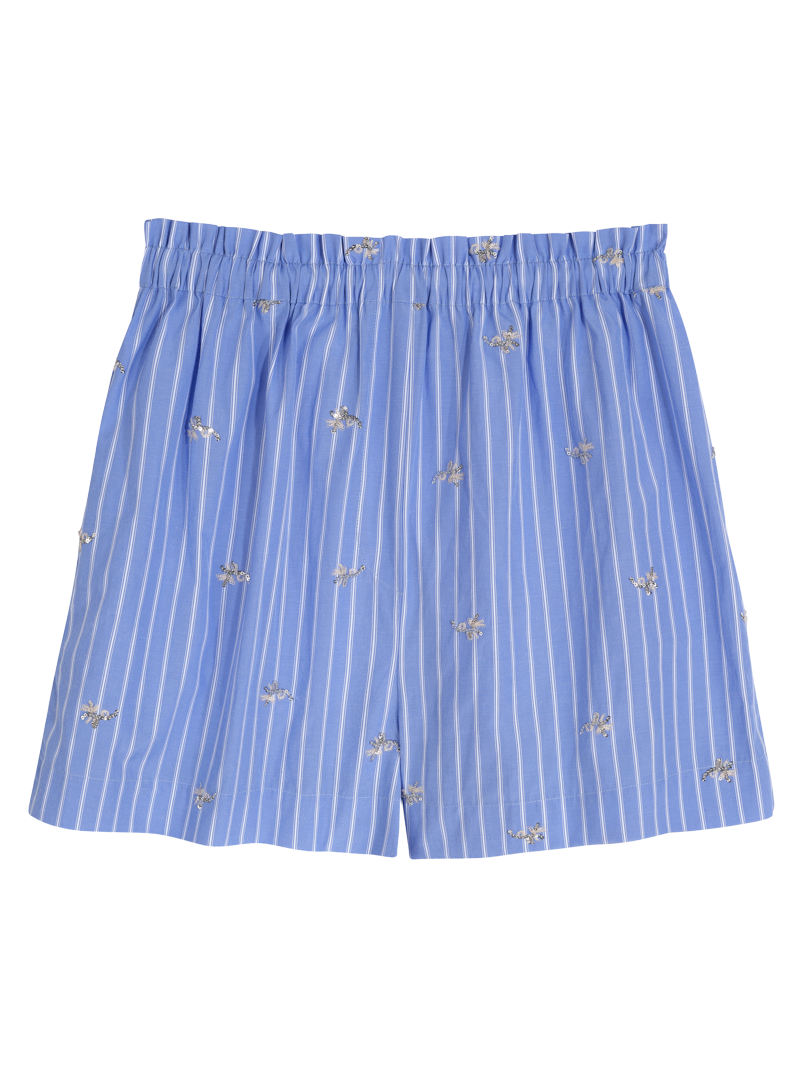 Striped shorts in embroidered poplin