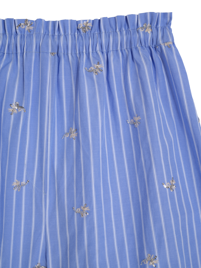 Striped shorts in embroidered poplin