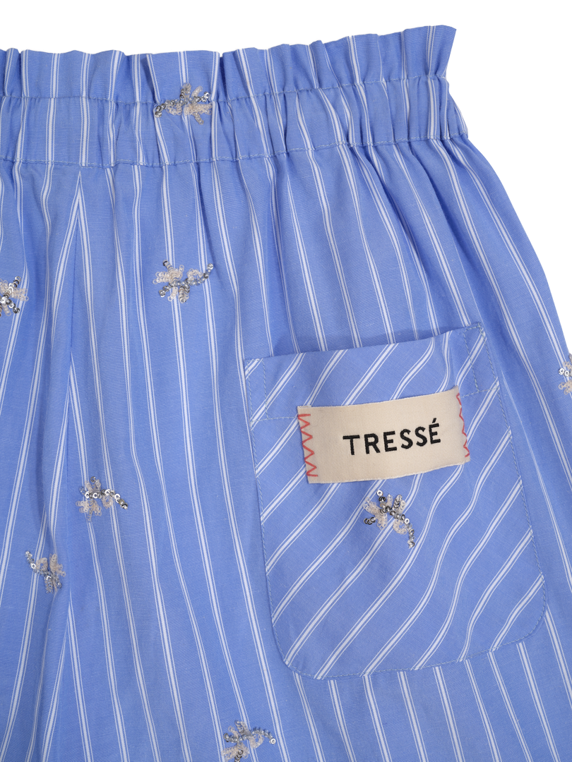 Striped shorts in embroidered poplin