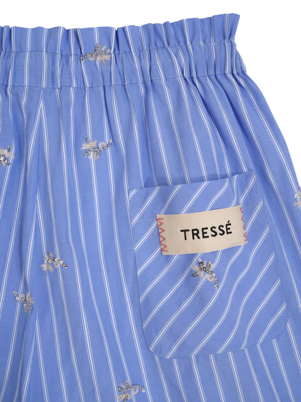 Striped shorts in embroidered poplin