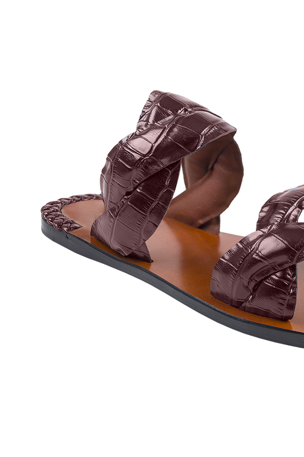 Leather sandals tressé burgundy - Tresse Paris