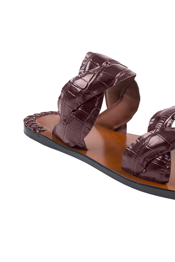 Leather sandals tressé burgundy - Tresse Paris