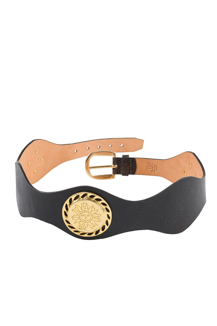 Leather belt with sun medals - Tresse Paris