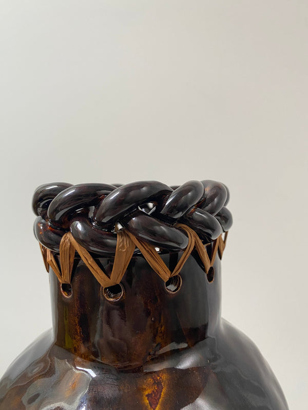 Vase tressé in stoneware and raffia